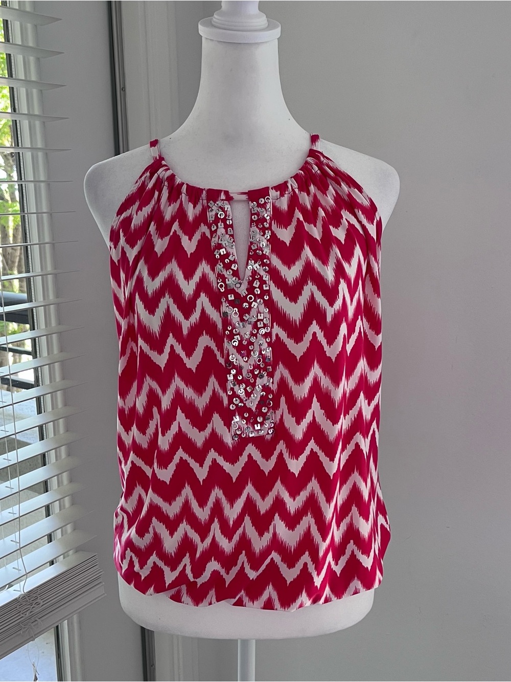 y2k INC International Concepts Pink Chevron Halter Camisole with Sequin Placket
